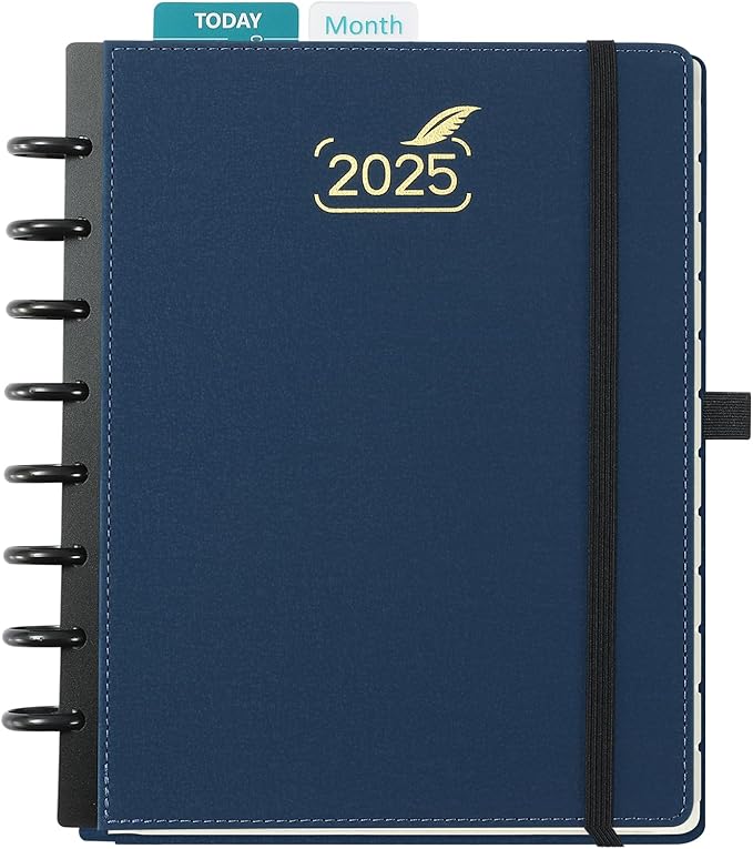 BEZEND Life Planner 2025 Weekly & Monthly Family Organizer with 6 Columns 7" x 9" - Agenda 2025 Family Calendar with Tabs, Pocket & Tear-off Shopping List, Disc Bound Flexible Cover - Prussian Blue
