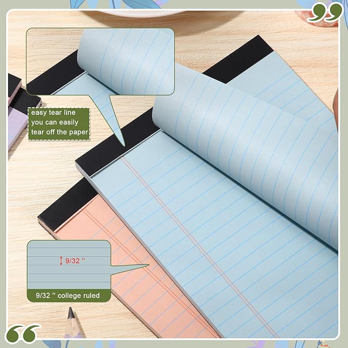 Lincia 24 Pcs 5" x 8" Colored Note Pads Mini Legal Pads Ruled 50 Sheets Per Micro Writing Pads Perforated and Lined for College Office Supplies (Retro Colors)