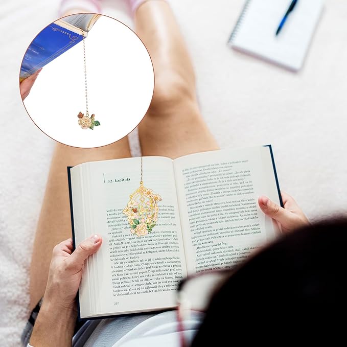 2 Pcs Metal Rose Bookmarks, Beautiful Book Marks for Reading Women Vintage Bookmarks with Metal Chain Pretty Bookmark Gift for Book Lovers Readers Birthday Christmas Gifts(Pink, White Roses)