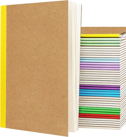 Gwybkq A5 Lined Kraft Composition Notebooks Bulk 40 Pcs(5.5x8.3) College Ruled with Rainbow Spine,Journal Notebook for Women Girls College Students Office School Supplies, 60 Pages/30 Sheets