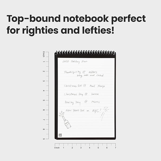 Rocketbook Flip Reusable Smart Notepad, Top Bound Notebook Executive Size 6x8.8, Black - Lined and Dotted Pages, App-Connected, Erasable, Ideal for Righties and Lefties