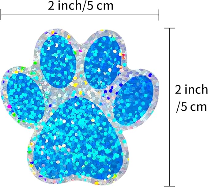 2 Inch Paw Stickers,300Pcs Sparkle Blue Paw Stickers,Self-Adhesive Holographic Shiny Bear Paw Stickers Roll for Kids Birthday Decor Envelopes Seals Cards Gift Wrap