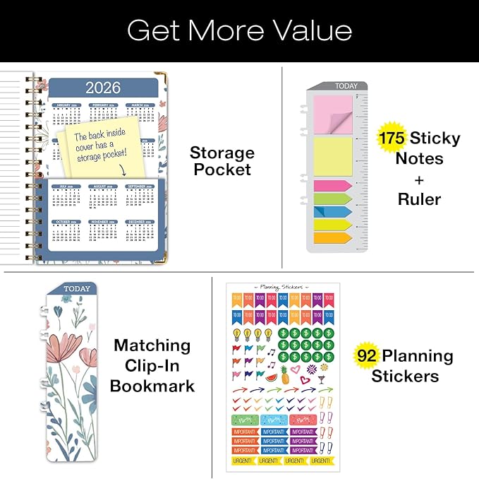 HARDCOVER 2025 Planner, 5.5"x8": 14 Months (November 2024 - December 2025), Daily Weekly Monthly Planner, Yearly Agenda, Bookmark, Pocket Folder and Sticky Note Set (Colorful Botanicals)