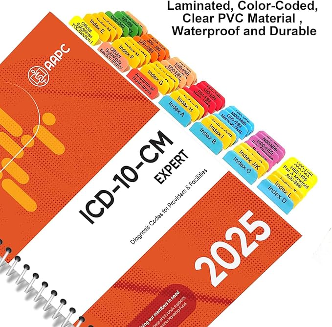 Index Tabs for AAPC Version ICD-10-CM 2025 (Book not Included), The Complete Official Codebook, 56 Color Coded Clear PVC Laminated Tabs, Bookmarker, 50 ICD-10 Coding Guidelines Tabs 6 Blank Tabs