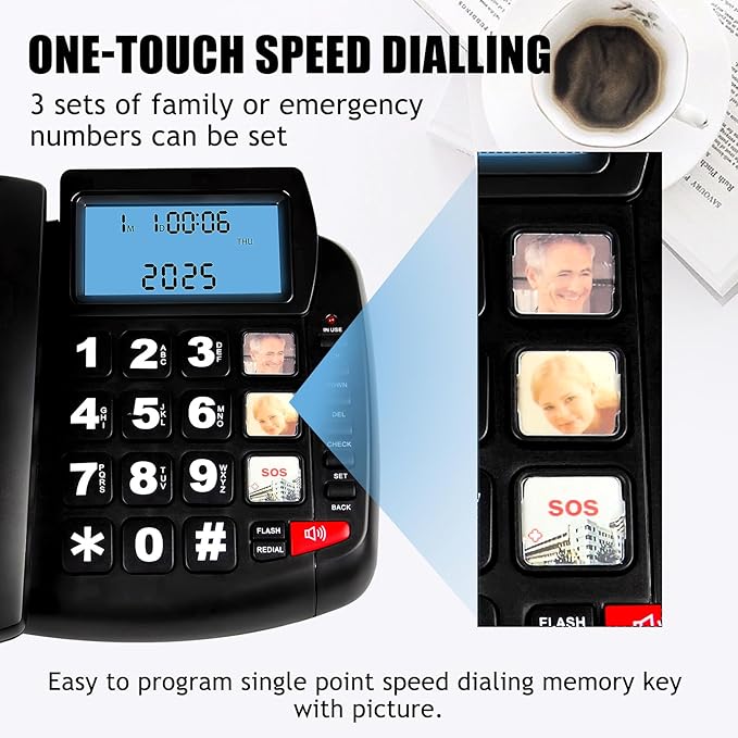 Landline Phones for Home, Big Button Phone for Seniors, House Corded Phones with Speaker and LCD Display, One Touch Speed Dialing, Volume Adjustable, Caller ID Light, Hands-Free Function