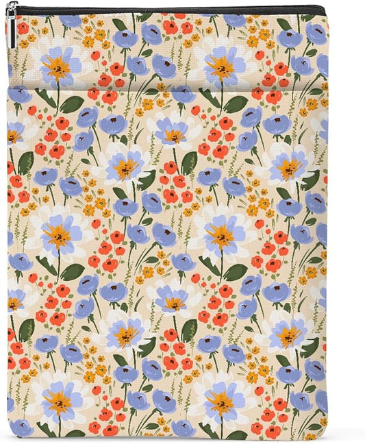 Watercolor Floral Pattern Book Lovers Gifts Waterproof Book Sleeve Book Pouch Book Protector with Zipper and Front Pocket BookCover Case for Women Girl Bride Sister Book Accessories Book Club Gifts