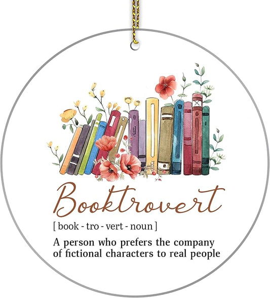 HYTURTLE Funny Book Gifts for Book Lovers Librarian - Book Christmas Ornament Tree Hanging Decoration - Book Lover Gifts - Book Gifts for Women Men - Booktrovert Xmas Acrylic Ornament Decor Keepsake