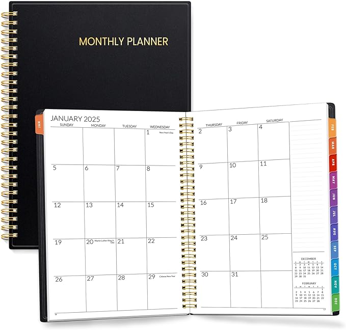 SUNEE 2-Year Monthly Planner 2025-2026 (Jan 2025 - Dec 2026) 7"x10" Monthly Spreads & Yearly Planner, Black