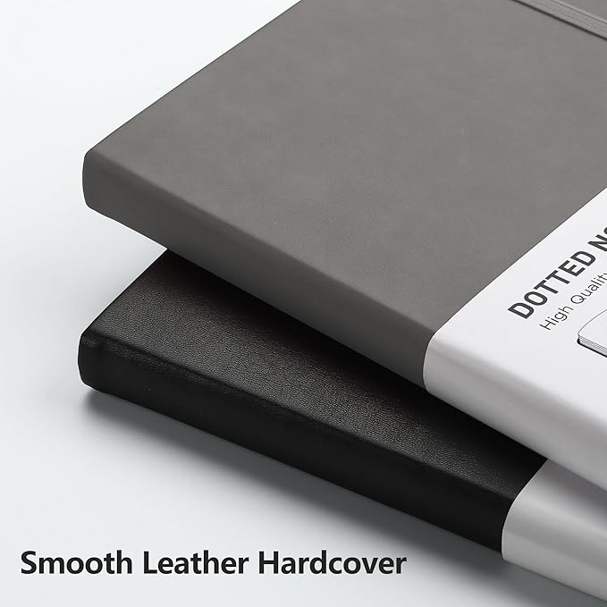 RETTACY Bullet Dotted Journal, A5 Dotted Notebook Journal with 192 Pages, 5.7'' × 8.3'', Medium Size, 100 GSM Thick Paper, Leather Hardcover, Bullet Journaling, Planning (Gray)