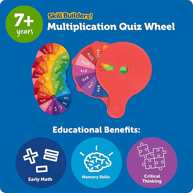 Learning Resources Skill Builders! Multiplication Quiz Wheel, Math Fidget Toy, Number Flash Cards, Math Fidget Spinner, Ages 6+, 15 Pieces