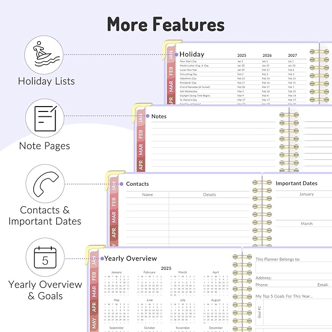 Forvencer Daily Planner 2025-2026, 18 Month Academic Planner, 8.5" x 11", Weekly and Monthly Planner, Jan 2025 - Jun 2026, Hardcover Day Planner, Spiral Agenda Book with Colorful Tabs, Office Home School Supplies, A4, Beige