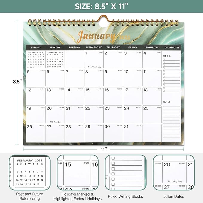 Lbylyhxc 2024-2025 Calendar - Includes July 2024 to December 2025-18 Monthly Wall Calendar 2024-2025, 11 x 8.5 Inches.Thick Paper with Julian Dates and Block for New Year and Christmas Presents (2024-2025 wall calendar veins)