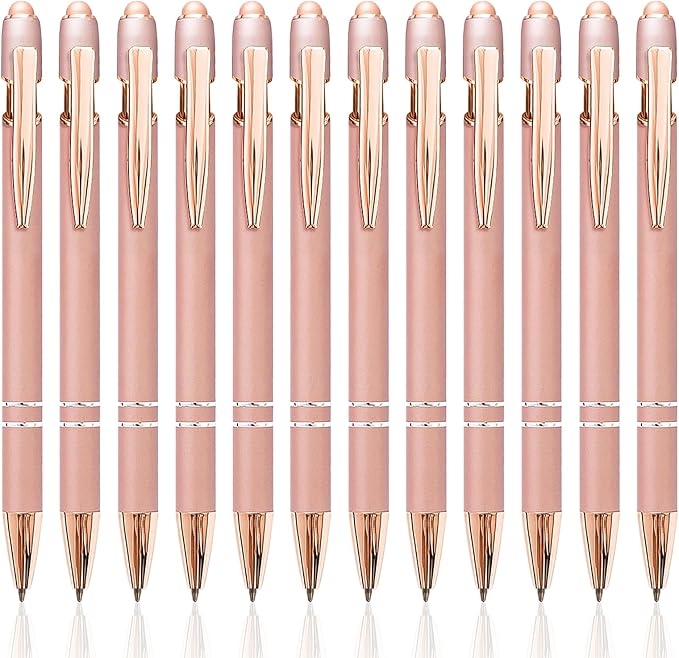Stylus Pens for Touch Screens, 12 Pack Rose Gold Pens, 1.0mm Medium Point BallPoint Pens, Cute Pens Nurse Gifts Office Supplies for Women (No Words, 12 Pcs Rose Gold)