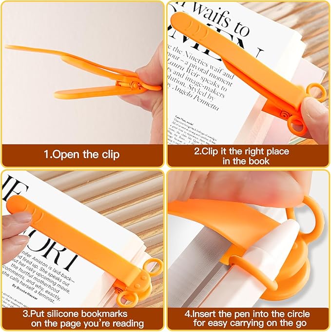 3pcs Page Bookmarks for Reading, Automatic Book Marks Tailored for Book Enthusiasts, Unique and Cute Book Page Holder Markers Clip Reading Accessories Gifts（Green Pink Orange）
