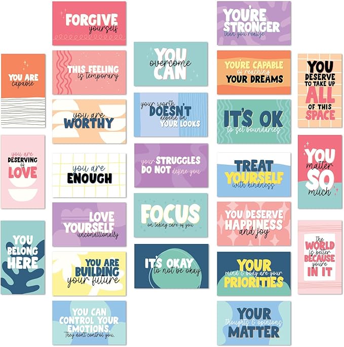 Strong Mental Health Mini Quote Cards / 50 Motivational Kindness Cards / 25 Vibrant Uplifting Designs / 2" x 3.5" Flat Business Card Size/Small Inspirational Daily Quote Cards