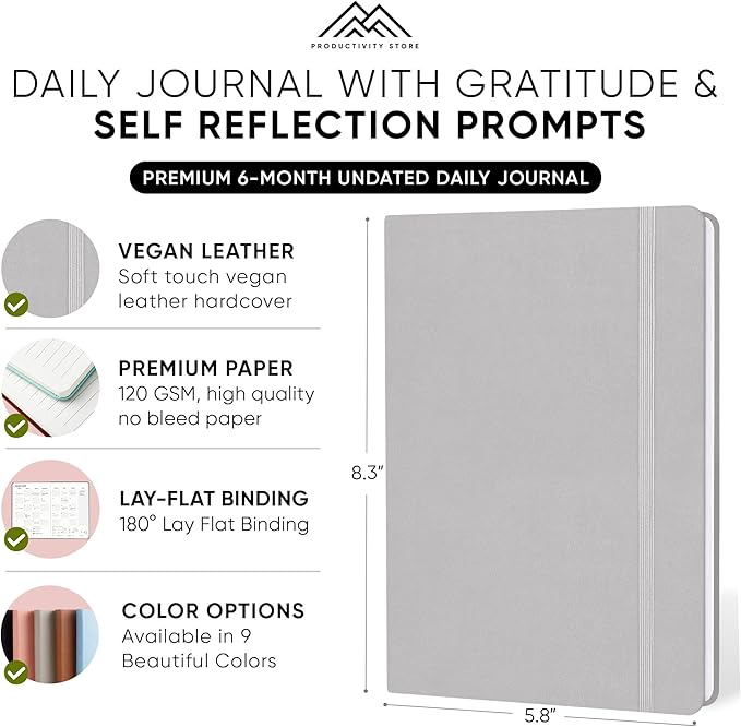Best Daily Journal for Men & Women for Mindfulness, Productivity, Happiness & Self Care | Gratitude Journal, Affirmation Journal, Positivity Journal, Manifestation Journal, Self-Care Journal, Habit Tracker & Daily Journal with Prompts (Gray)