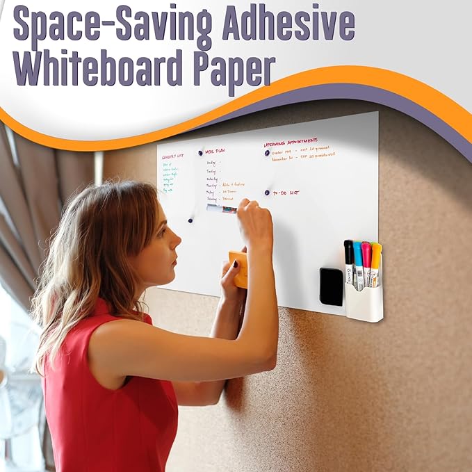 Magnetic Whiteboard Sticker - Adhesive Backing 36'' x 18'' Dry Erase Board for Wall Whiteboard Contact Paper for Kids Office Home Include Marker Magnet Eraser