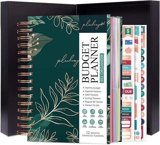 PLANBERRY Budget Planner & Monthly Bill Organizer with Pockets Premium – Home Finance & Bill Payment Organizer – Budgeting Book with Income & Expense Tracker - 7x8.5″ Hardcover (Green Pastures)