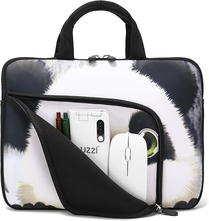 11.6 12 12.5 inch Laptop Sleeve Chromebook Case Ultrabook Case Notebook Sleeve Tablet Case Neoprene Handle Sleeve for Men Women, Two Pockets Fit Apple MacBook Air Samsung Acer HP DELL (Cute Panda)