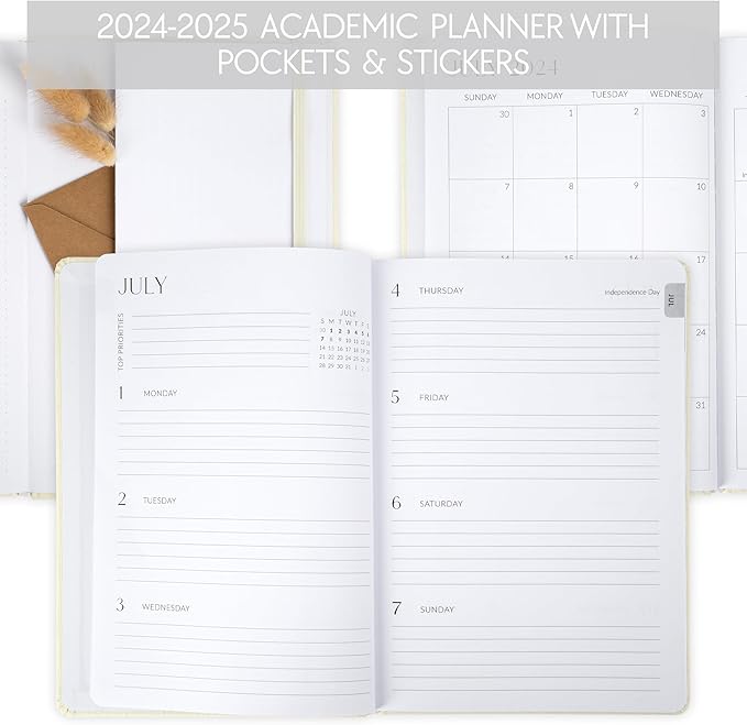 Beautiful 2024-2025 Academic Planner - A 6.7" x 9.7" Daily Planner for Women or Men with Weekly & Monthly Spreads For The 24-25 School Year - Runs From July 2024 - June 2025
