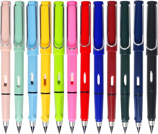 12Pack Forever Pencils for Kids Writing, Infinity Pencil Cute Inkless Everlasting Pencil with Eraser for Sketching (Black)