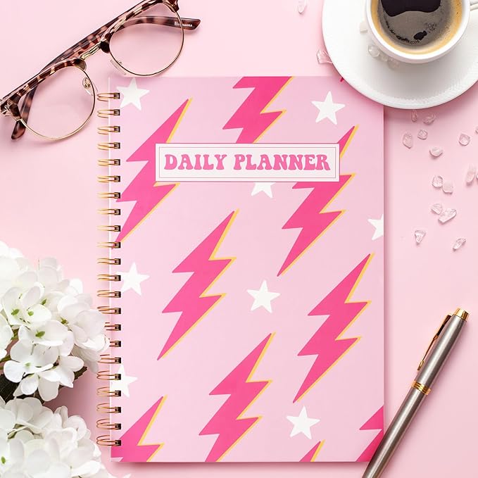 CNhoqc A4 Lightning Planner Notebook - Pink Preppy Lightning A4 Planner Notebook Teen Girl Y2K To Do List Daily Task Checklist Time Management Notepad Daily Agenda Christmas Winter Xmas New Year Gifts
