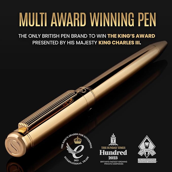 Scriveiner Gold Ballpoint Pen - Stunning Luxury Pen with 24K Gold Finish, Schmidt Black Refill, Best Ball Pen Gift Set for Men & Women, Professional Executive Office, Nice Fancy Designer Pens