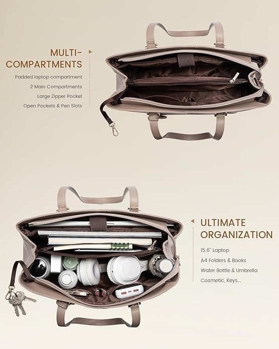 LOVEVOOK Laptop Tote Bag for Women, Work Bags Teacher Tote Bag, Leather Computer Bag Purses Handbag Professional Briefcase