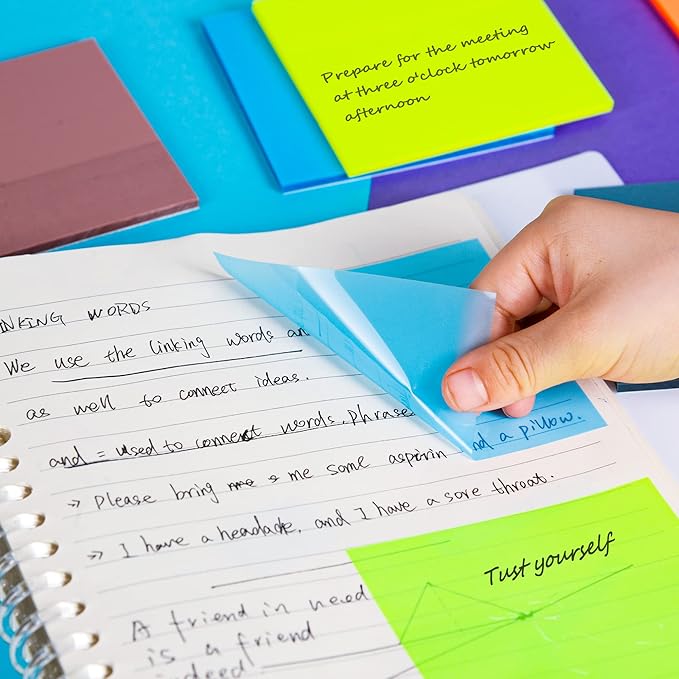 Golcellia Transparent Sticky Notes, See Through Sticky Notes, Pastel Colorful Clear Sticky Notes-700 Sheet Pack(13 Colors, 3X3inch) Annotating Books Repositionable Translucent Sticky Notes