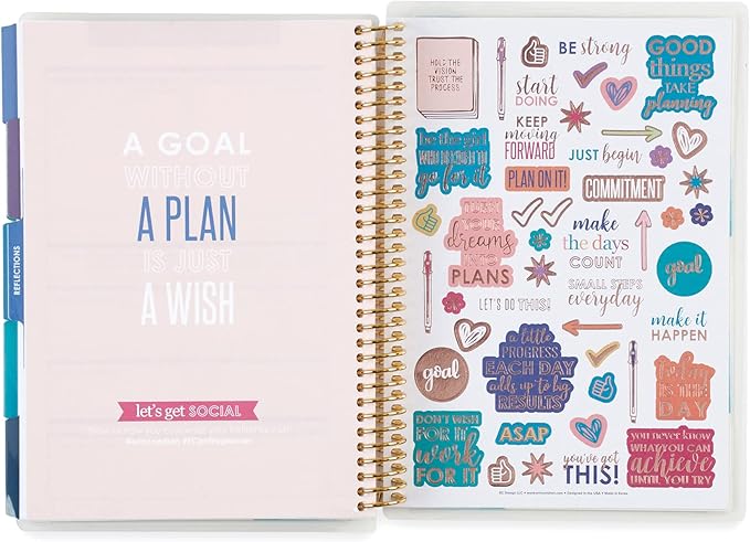 A5 Spiral - Bound Budget Planner. Savings Tracker, 72 Month-At-A-Glance Pages and 4 Pages of Debt Trackers. 13 Tabs. 160 Pages of Thick 80 Lb. Paper. Sticker Sheet Included by Erin Condren.