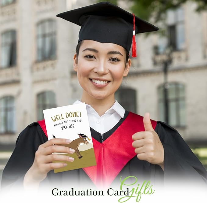 FaCraft Funny Graduation Card for Her Him, Class of 2025 Graduation Greeting Cards with Envelope for Boy Girl Son Daughter, for Graduates High School College 8th Grade (Funny Donkey)
