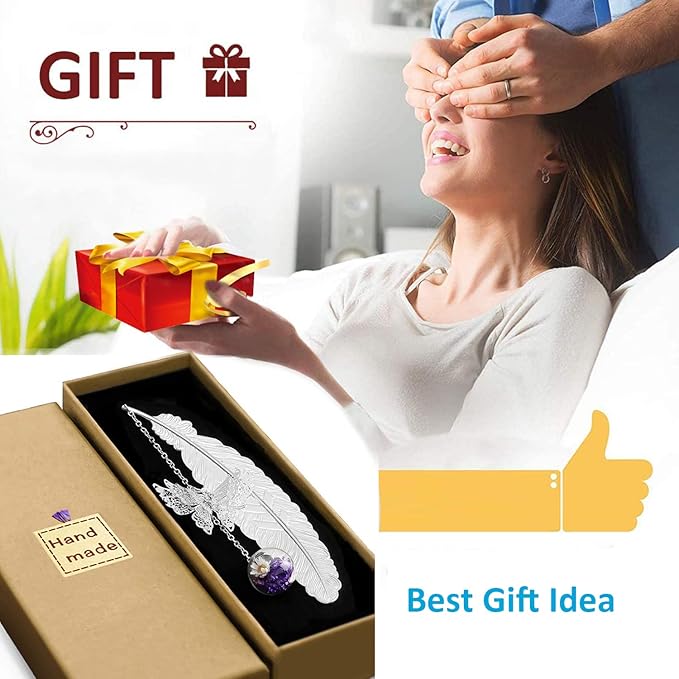 Vintage-Style Metal Feather Bookmark with Butterfly Pendant Birthday Gifts for Teachers Women Mothers Day Valentine's Day Christmas Teacher Gifts for Women Mom Lady Librarian Readers Book Lover