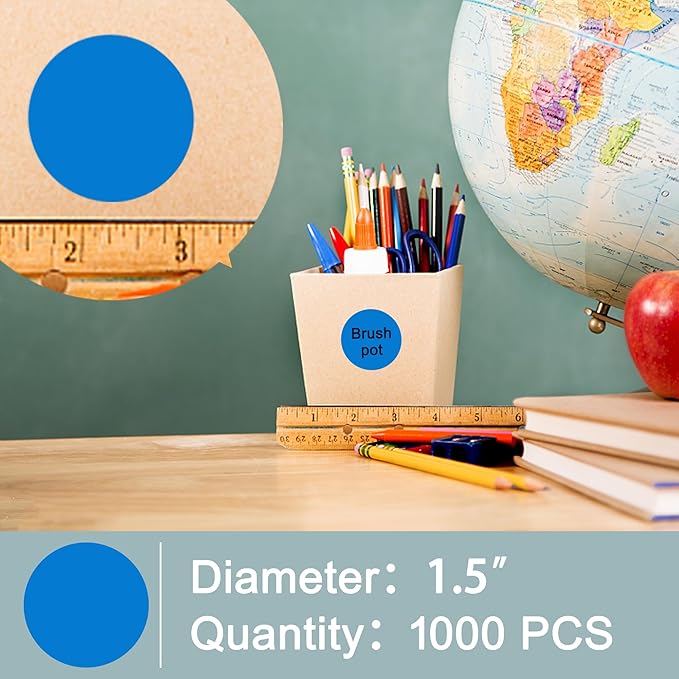 Hybsk 1.5 inch Circle Color Direct Thermal Stickers Shipping Labels for Barcodes,Name Tag,DIY Logo Design,Inventory– Compatible with Zebra,Rollo,Munbyn,and More-1000 pcs (1.5 inch,Blue)