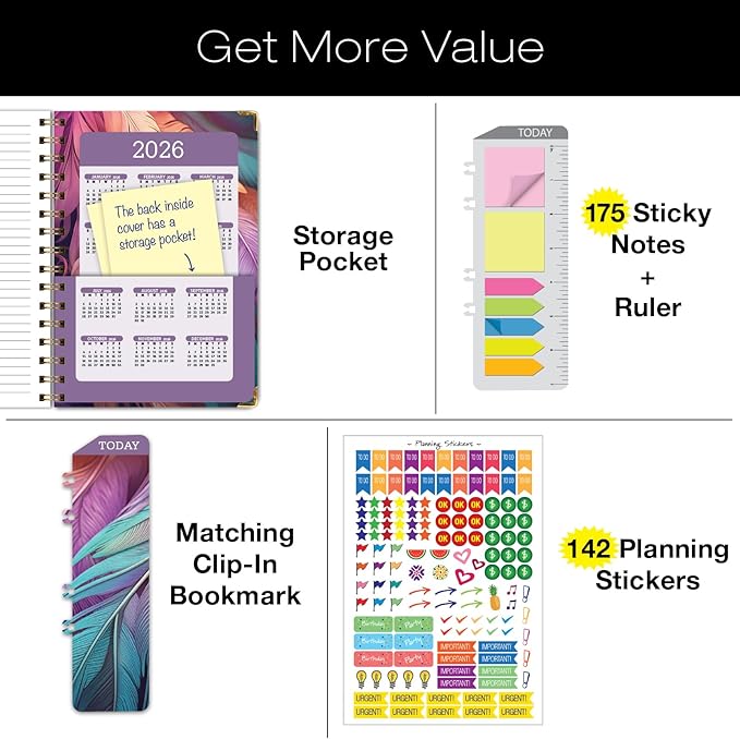 HARDCOVER 2025 Planner, 7"x9": 14 Months (November 2024 - December 2025), Daily Weekly Monthly Planner, Yearly Agenda, Bookmark, Pocket Folder and Sticky Note Set (Pastel Peacock)