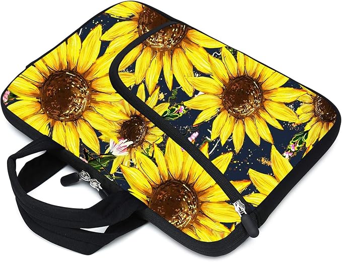 11.6" 12.2 inches Laptop Sleeve Chromebook Case Ultrabook Case Notebook Sleeve Tablet Case Neoprene Handle Sleeve for Men Women, Two Pockets Fit Apple MacBook Air Samsung Acer HP(Sunflowers)