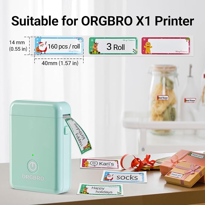 ORGBRO X1 Label Maker Tape, Genuine Thermal Label Print Paper 0.47"×1.57"(12×40mm), Standard Laminated Office Labeling Tape Replacement, 160 Tapes/Roll, 3-Roll, Joyful Patterns