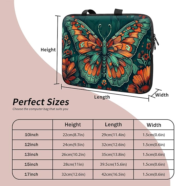 Laptop Sleeve Case Bag 15 inch, Art Moth Slim Carrying Case Durable Handbag Travel Laptop Bag for 15 inch MacBook Air M3/M2/15 Pro/Surface Laptop 7/6/5/4/3/ Dell XPS 15 Plus