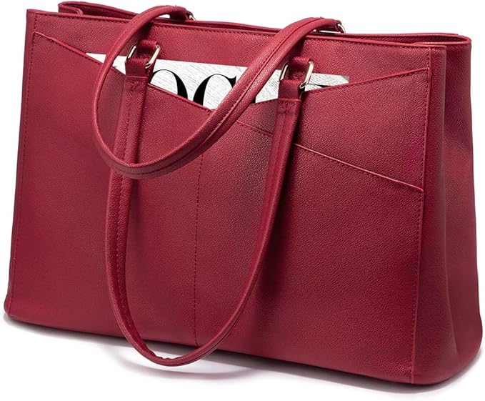Laptop Tote Bag for Women 15.6 Inch Waterproof Leather Computer Bags Women Business Office Work Bag Briefcase Red