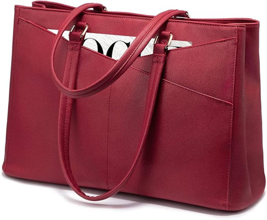 Laptop Tote Bag for Women 15.6 Inch Waterproof Leather Computer Bags Women Business Office Work Bag Briefcase Red