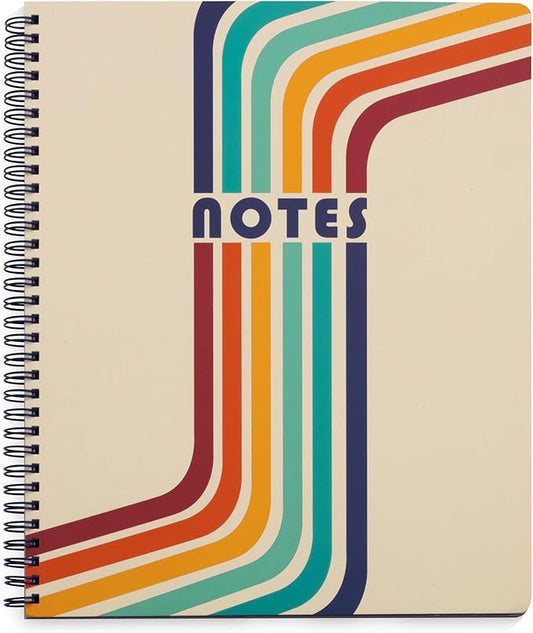 Steel Mill & Co Cute Large Spiral Notebook College Ruled, 11" x 9.5" with Durable Hardcover and 160 Lined Pages (Retro Stripe)