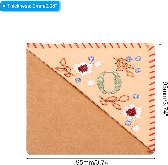 PATIKIL Personalized Embroidered Corner Bookmark, Cute Flower Felt Stitched Triangle Book Mark Page Marker for Women Men Book Lovers Teachers, Pink, Letter O