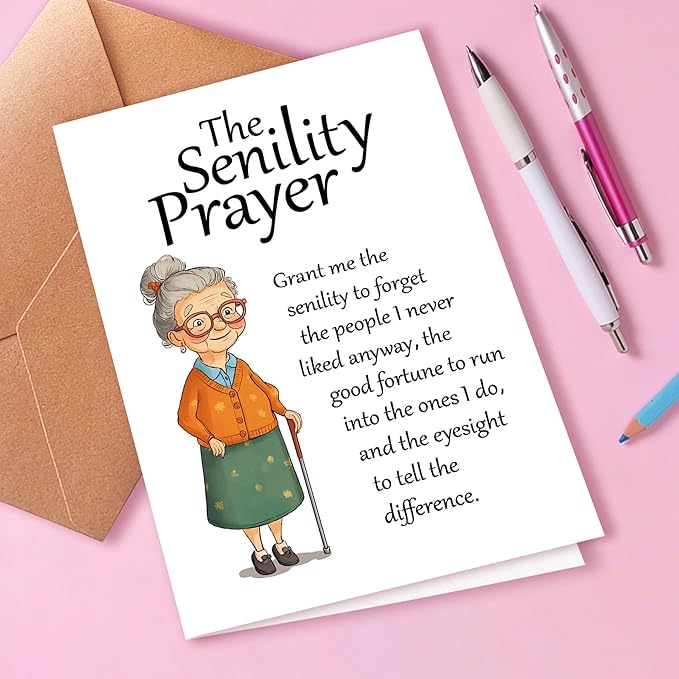 Funny Cartoon Birthday Card, Funny Wishes 60th, 70th, 80th Birthday Card for Grandma, Sister, Aunt, Friend, Celebration Cards, Unique Gift Idea with Envelope - Elderly Prayer