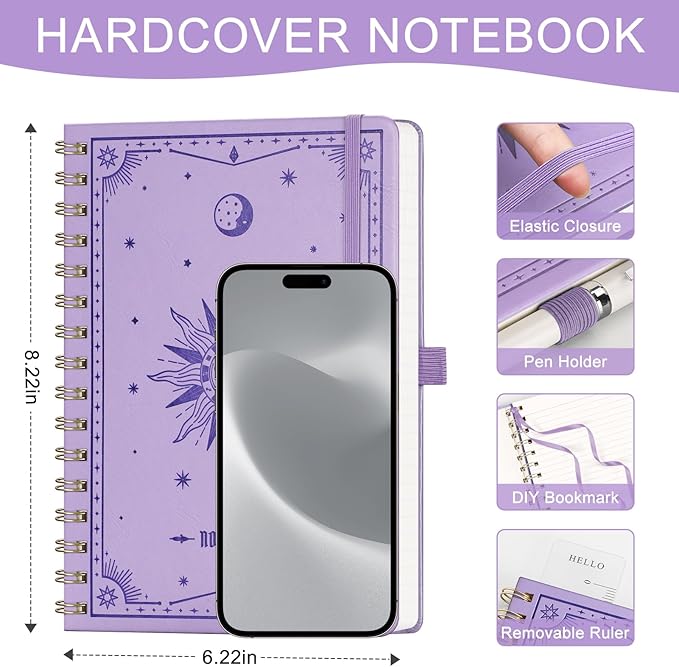 EMSHOI Lined Spiral Journal Notebook for Women & Men, 140 Numbered Pages, College Ruled Hardcover Notebook for Work & Note Taking, Journals for Writing, A5(6"x8") - Lightpurple
