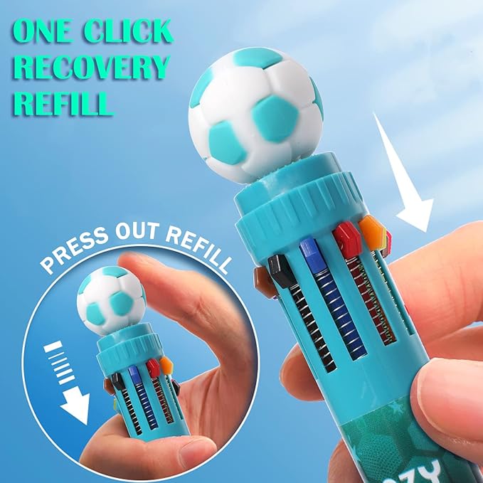 Multicolor Ballpoint Pen 0.7 mm, 10-in-1 Colored Pens Fine Point Retractable World Cup Soccer Ballpoint Pens for Office School Supplies Students Kids Gifts, 6 Pack