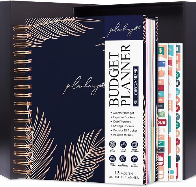 PLANBERRY Large Budget Planner & Monthly Bill Organizer with Pockets – Budgeting Book, Finance & Expense Tracker, 8.3x9.4″ (Royal Blue)