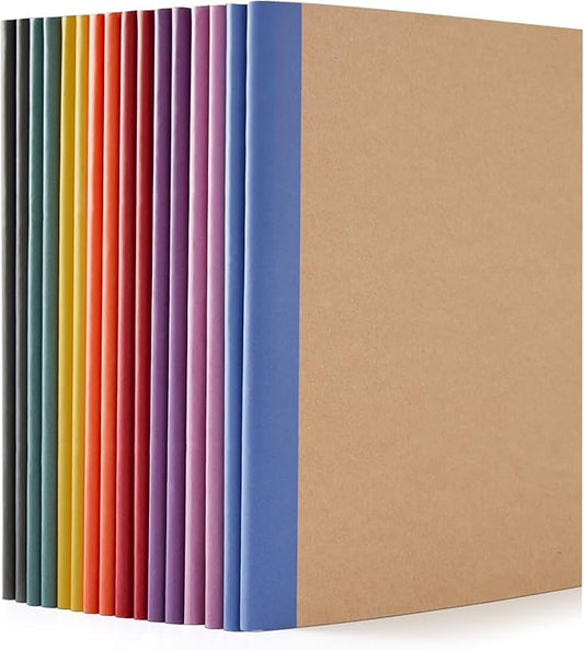 feela 16 Pack Composition Notebooks Bulk, Kraft Cover Lined Blank College Ruled Composition Travel Journals with Jewel Tone Spines For Women Students, 60 Pages, 8.3”x 5.5”, A5, 8 Vintage Colors