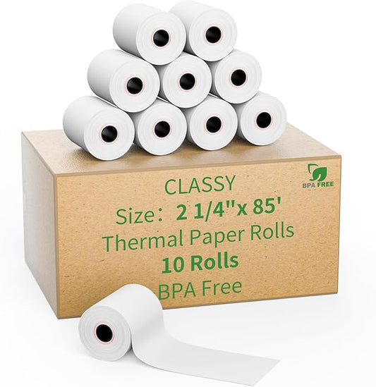2 1/4" 85' feet Thermal Paper,BPA Free Receipt Paper,Cash Register Paper Rolls Fits for Most Credit Card Terminals,10 rolls