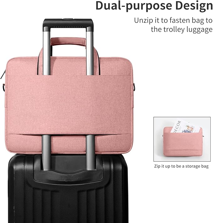 Laptop Shoulder Bag, 13-13.3-14-15-15.4-15.6-16-17.3-18 Inch Laptop/Tablet, Water-Repellent Fabric, Business for Men Women (15-16 inch, Pink)