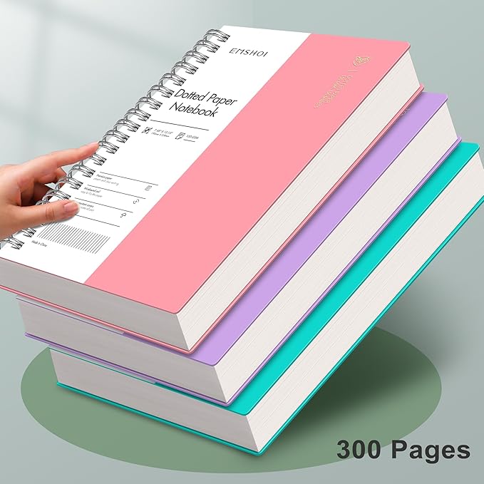 EMSHOI B5 Spiral Notebook Bullet Dotted Journal, Large 7.48" X 10.15", 300 Pages/150 Sheets, 100gsm Dot Grid Paper, Waterproof Hardcover, for Office School Women Men Work Writing Notes-Pink