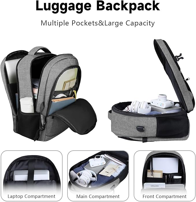 Lapsouno Business Laptop Backpack, Travel Backpack, 15.6 Inch Carry on Backpack, Anti-Theft College School Computer Backpack with USB Port, Gift for Men Women,Grey